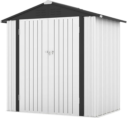 Patiowell 6x4 FT Outdoor Storage Shed, Garden Tool Storage Shed with Sloping Roof and Double Lockable Door, Outdoor Shed for Garden Backyard Patio Lawn,White
