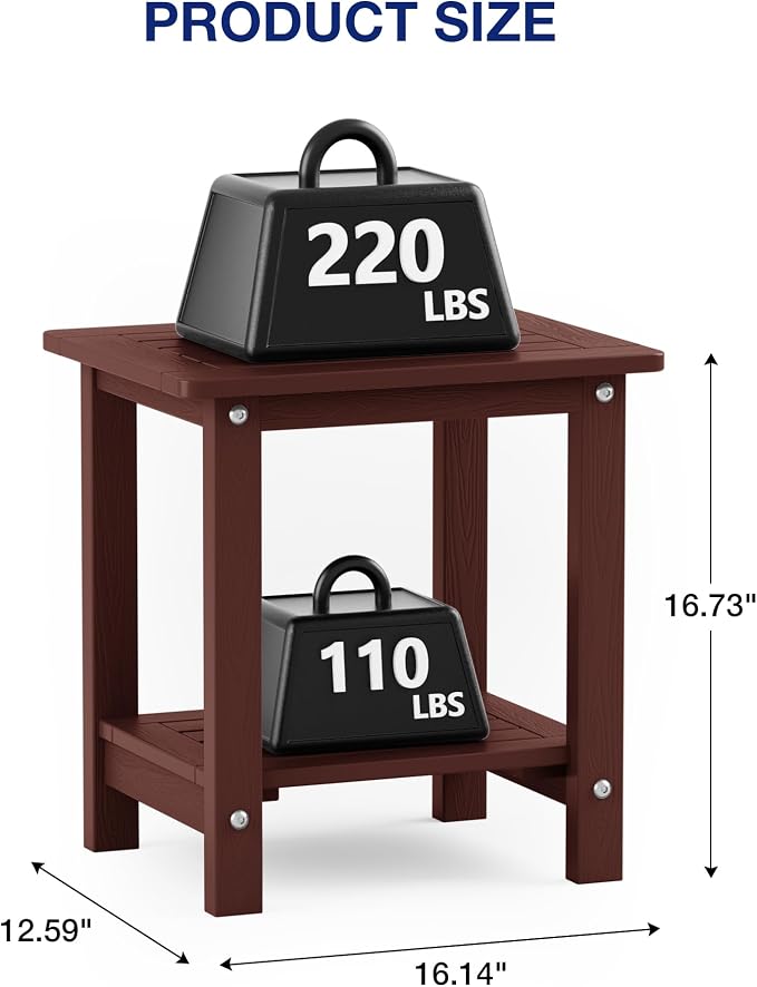 Square Patio Side Tables, Set of 2, Coffee HIPS Weather-Resistant