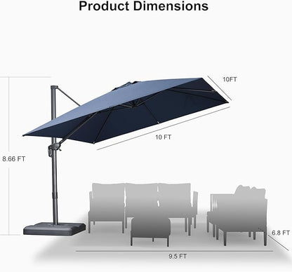 PURPLE LEAF Patio Umbrella 10' X 10' Rectangle Cantilever Umbrella Large Aluminum Outdoor Umbrellas with 360-degree Rotation & UPF40+ Premium Fabric for Deck Pool Garden Yard, Ocean Slate