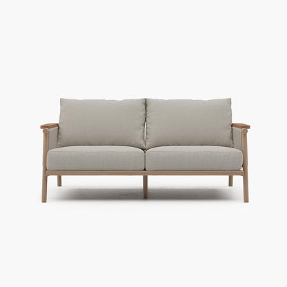 Acanva Modern All-Weather Aluminum Outdoor Patio Sofa with Thick Cushions, Olefin Fabric Sunroom Backyard Furniture, Loveseat Light Khaki