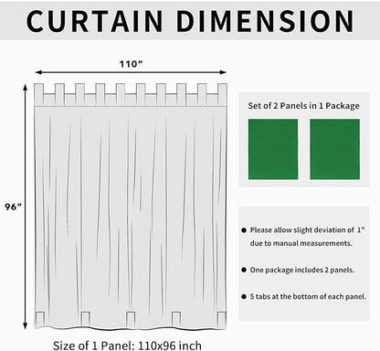 Easy-Going Outdoor Patio Curtains Detachable Tab Top Windproof Weatherproof Curtain for Cabana, Porch, Pergola and Gazebo, Tab Bottom Drape, 2 Panels, 110W x 96L inch, Green