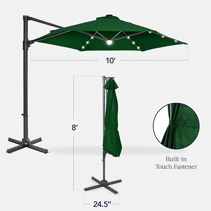 Best Choice Products 10ft Solar LED Offset Cantilever Hanging Market Patio Umbrella, Smooth 360° Rotation, 8 Sturdy Ribs, Easy Adjustment - Green
