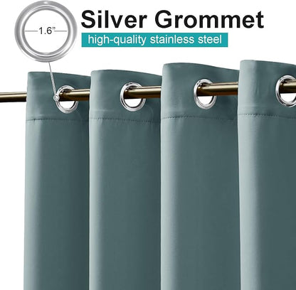 NICETOWN 2 Panels Greyish Blue Outdoor Curtains for Patio Waterproof, Stainless Steel Silver Grommet Thermal Insulated Blackout Outdoor Room Darkening Drapes for Front Porch, W52 x L108