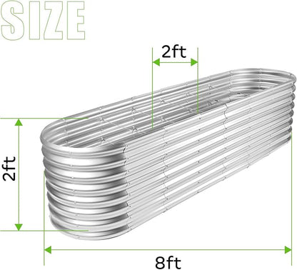 Land Guard 8×2×2ft Galvanized Raised Garden Bed Kit, Raised Garden Boxes Outdoor, Oval Metal Raised Garden Beds for Vegetables, Silver