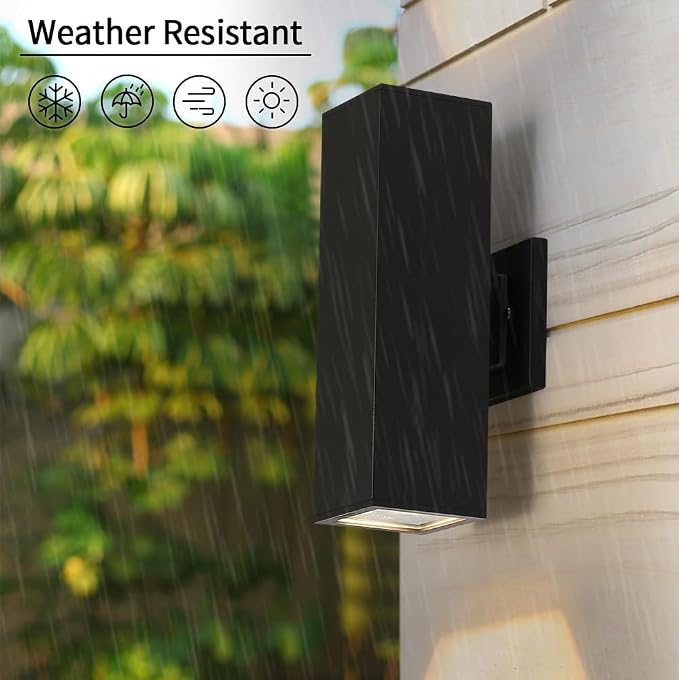 Outdoor Wall Light, Matte Black Aluminum Modern Sconce with Glass