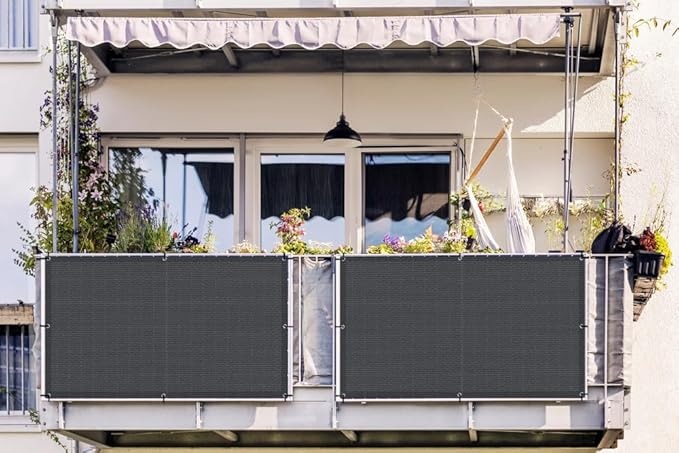 LOVE STORY Balcony Privacy Screen, 2.5'x5' Deck Shield Screen Fence Cover,UV Protection and Weather-Resistant,3 FT Height for Deck, Patio, Backyard, Outdoor Pool, Porch, Railing, Dark Grey