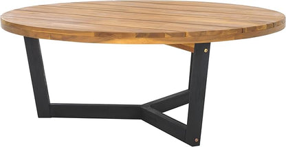 SAFAVIEH Outdoor Collection Leo Natural/Black Solid Wood Round Coffee Table