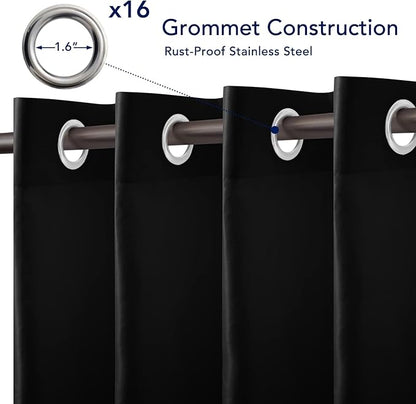 PureFit Outdoor Curtains for Patio Waterproof Weatherproof, UV Resistant Outside Curtains for Gazebo, Front Porch, Pergola, Sun Blocking Privacy Curtain, 120W x 108L inch, 1 Panel, Black