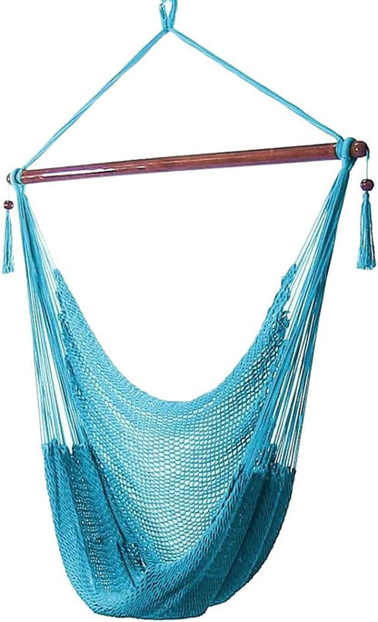 Sunnydaze Outdoor Hammock Chair Swing - Hanging Hammock Swing - Hanging Reading Chair - Soft-Spun Polyester Rope - Caribbean XL - Sky Blue