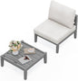 SERWALL HDPE Patio Furniture Set, 2 Pieces Outdoor Sectional Sofa Set, All-Weather Wood-Like Outdoor Sofa Couch with Coffee Table for Deck, Lawn, Grey Frame with Khaki Cushion