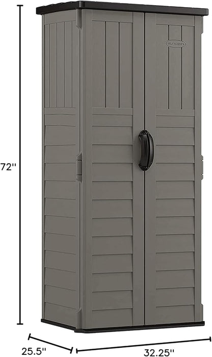 Suncast 22 Cubic Ft. Vertical Resin Outdoor Storage Shed with Lockable Double Doors, Weather-Resistant Multi-Wall Panels, Stoney