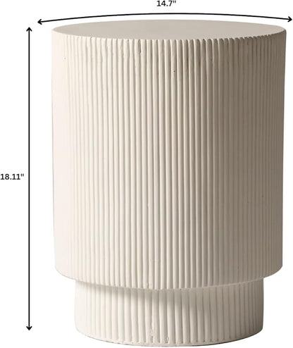LeisureMod Modern Side Table Round Fiberstone Top Accent End Table for Home, Outdoor Patio, Living Room Sofa, Weather-Resistant, Eden Series in White