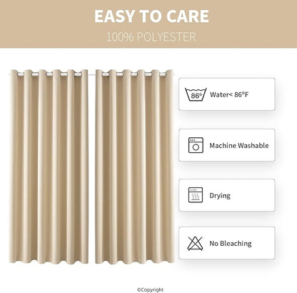 DIVA EN CAMINO DEC Outdoor Patio Curtain Waterproof Darkening Thermal Insulated Indoor Curtains for Bedroom, Porch, Living Room, Pergola, Cabana, W84 x L108, Beige, Set of 2 Panels
