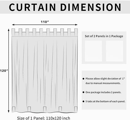Easy-Going Outdoor Patio Curtains Detachable Tab Top Windproof Weatherproof Curtain for Cabana, Porch, Pergola and Gazebo, Tab Bottom Drape, 2 Panels, 110W x 120L inch, White