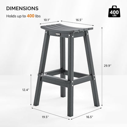 VINGLI 29 Inch Outdoor Bar Stools Set of 4, HDPE Weather Resistant Barstools Heavy Duty Patio Bar Height Chairs for Deck Balcony Kitchen Counter Yard and Poolside (Gray, 29 Inch 4 PC)