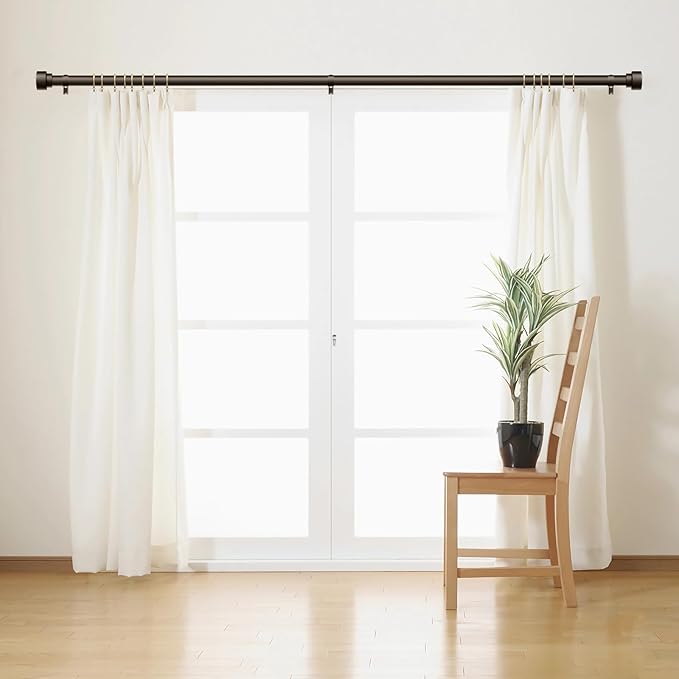 Curtain Rods for Windows 66 to 120, 1 Inch Adjustable Heavy Duty Long Window Outdoor Curtain Rod for Patio, Drapery Rods with Simple End Caps, Size 32"-120", Antique Bronze