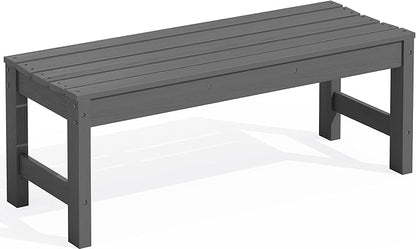 SERWALL 47 Inches Outdoor Bench, All Weather HDPE Backless Bench with Wood Grain Texture for Garden Porch and Park, Curved Bench Seat for Comfort, Grey