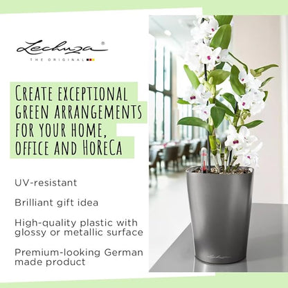 Lechuza DELTINI Shiny Taupe High Gloss, Self-Watering Small Indoor Planter, H7.5 L5.9 W5.9 in