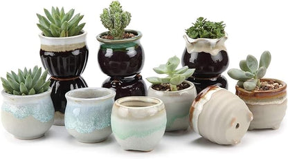 Ceramic Succulent Pots, 12-Pack Mini Planters with Flowing Glaze