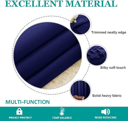 NICETOWN Wide Sliding Door Curtains - Thermal Insulated Drapes, Blackout Window Curtain, Privacy Blind for Living Room & Bedroom (Dark Blue, W100 x L108 inches)