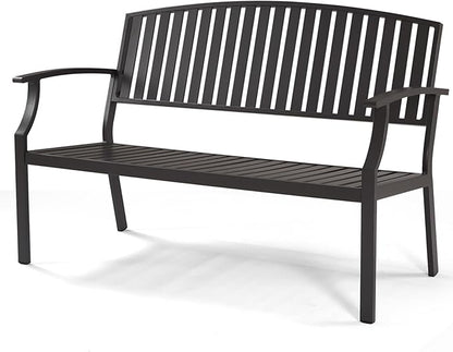 52" Outdoor Bench Weatherproof, Rust-Resistant Aluminum Metal Patio Garden Bench, Patio Loveseat for Porch Garden Lawn Backyard Park Balcony(Grey, 1PC)