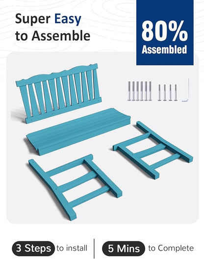 Outdoor Bench, Lake Blue HIPS Poly Lumber, 800 lb Capacity