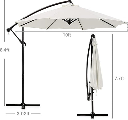 VECELO 10ft Offset Patio Umbrella, Cantilever Umbrella, Hanging Outdoor Umbrellas with 8 Ribs, Market Umbrella w/UV Protection Waterproof for Market/Backyard/Pool/Garden/Lawn, Handy Crank&Cross Base