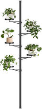 Tension Rod Plant Stand, 5 Tier Tension Pole Plant Stand with 5 Metal Trays, Plant Poles for Hanging Plants Indoor, Floor to Ceiling Plant Pole Hanging Plant Stand