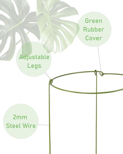 5 Pack Plant Support Stakes, Adjustable Plant Ring Cages with Green Rubber Wrapping, Ideal for Orchids, Indoor and Outdoor Potted Plants, 6" Wide x 11" High