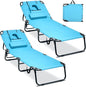 GYMAX Tanning Chair, 350lbs Beach Lounge Chair with Face Hole, Washable Pillow & Carry Strap, Adjustable Folding Chaise Lounge, Layout Lounger for Outside, Patio, Poolside, Lawn (2, Arctic)