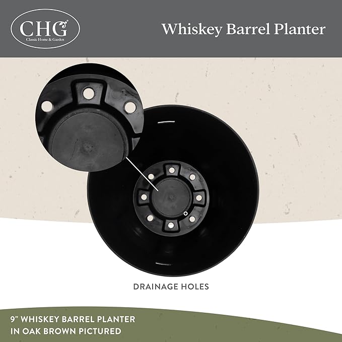Classic Home and Garden Whiskey Barrel Planters - Home Flower Planter Pot - Decorative Garden Pots - Indoor & Outdoor Resin Planters - Weather-Resistant Planting Pots (15" Oak Brown, Pack of 1)