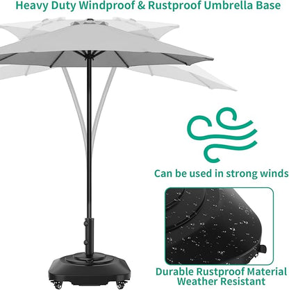 Umbrella Base with Wheels, Umbrella Stand Base Heavy Duty 100lb Windproof, Fillable Umbrella Base Mobile Square Umbrella Stand Outdoor Base for Patio, Deck, Poolside, Lawn, Fits Most Sized Umbrellas