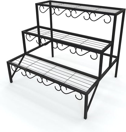 3 Tier Metal Plant Stand Outdoor Indoor, Heavy Duty Flower Pot Holder Display Shelf,Multifunctional storage rack for Patio Garden Livingroom Bedroom,Black