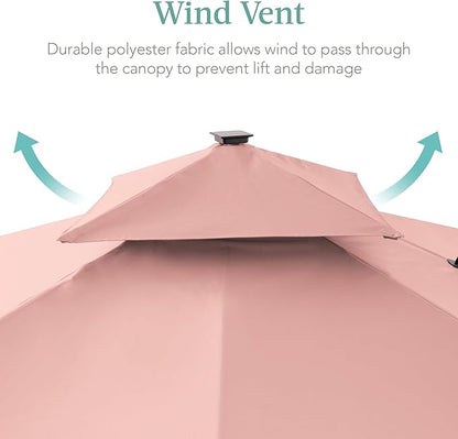 Best Choice Products 10x10ft Cantilever Patio Umbrella w/Base Included, Solar LED Lights 360 Rotation Large Offset Hanging Outdoor Shade for Deck Pool Backyard w/Stand – Rose Quartz