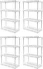 Gracious Living 4 Pack Light Duty Storage Shelves, Knect-A-Shelf 4-Shelf Ventilated Shelving Rack Organizer for Home, Garage, Basement & Laundry, White
