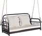 Tangkula Outdoor Wicker Porch Swing, 2-Person Hanging Seat with Seat & Back Cushions, Heavy-Duty Metal Frame & 2 Sturdy Hanging Ropes, Wicker Woven Swing Loveseat for Front Porch, Backyard (Off White)