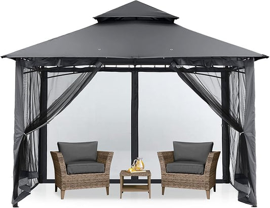 MASTERCANOPY Outdoor Garden Gazebo for Patios with Stable Steel Frame and Netting Walls (9x9,Dark Gray)