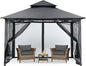 MASTERCANOPY Outdoor Garden Gazebo for Patios with Stable Steel Frame and Netting Walls (9x9,Dark Gray)