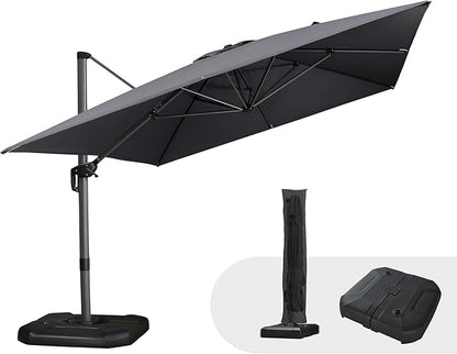 PURPLE LEAF 10'×13' Patio Umbrella with Base Included and Cover Outdoor Umbrella with Cover Extra Large Heavy Duty Cantilever Umbrella Grey