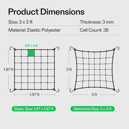 VIVOSUN 3 x 3Ft. Elastic Trellis Netting with 4 Hooks for Climbing Plants, Vegetables, Fruits, and Flowers, 2-Pack