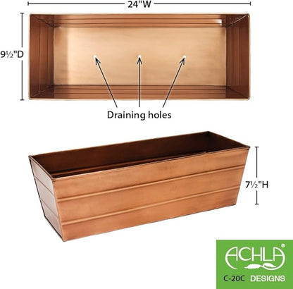 Achla Designs C-20C Copper Plated Flower Box, Medium Window Flowerbox Planter