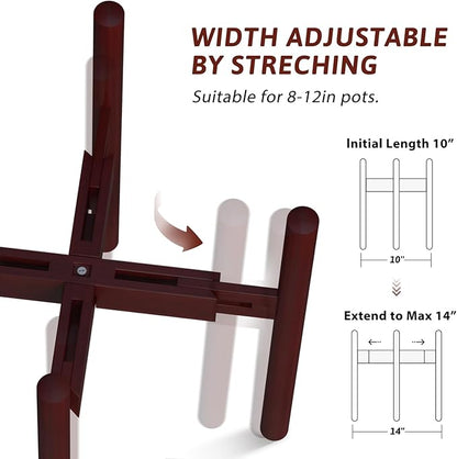 Adjustable Plant Stand Indoor, Bamboo Plant Holder 8 to 12 Inches, 3 Pack Single Floor Plant Stand for Living Room Balcony Bedroom, Reddish Brown