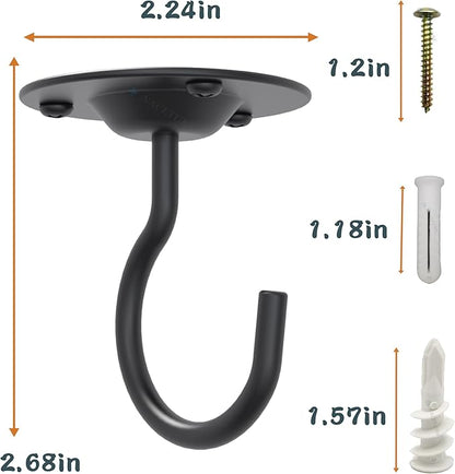 NACETURE Ceiling Hooks for Hanging Plants 3 Pack - Plant Hanger Indoor Hanging Hooks Metal Plant Bracket Iron Lanterns Hangers for Wind Chimes (Black 3 Pack)