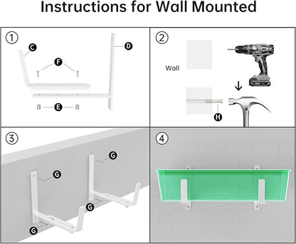 Y&M 6 Pack Adjustable Planter Brackets (6 to 12.5 in), Universal Window Box Brackets, Heavy Duty Iron Flower Box Wall Mounting Hooks for Balcony, Fences, Patio, and Garden - White