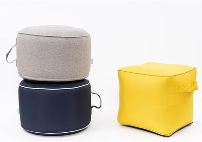 QILLOWAY Indoor/Outdoor Inflatable Stool,Round Ottoman,All Weather Foot Rest for Camping or Home,Navy Blue