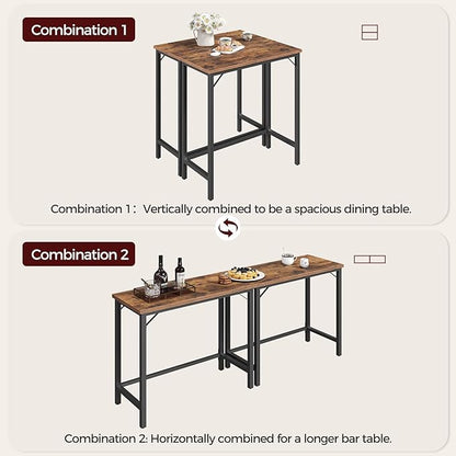 Narrow Bar Table, 63-Inch Pub Table for Dining Room, Counter Bar Tables with Sturdy Metal Frame, Connectable Bar Table, Multifunctional Console Table, Rustic Brown BTHR1601