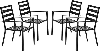 VINGLI Outdoor Dining Chairs Set of 4, Metal Frame Patio Chairs with Armrests, Patio Dining Chairs Garden Chairs for Yard, Front Porch and Deck, Black