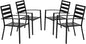 VINGLI Outdoor Dining Chairs Set of 4, Metal Frame Patio Chairs with Armrests, Patio Dining Chairs Garden Chairs for Yard, Front Porch and Deck, Black