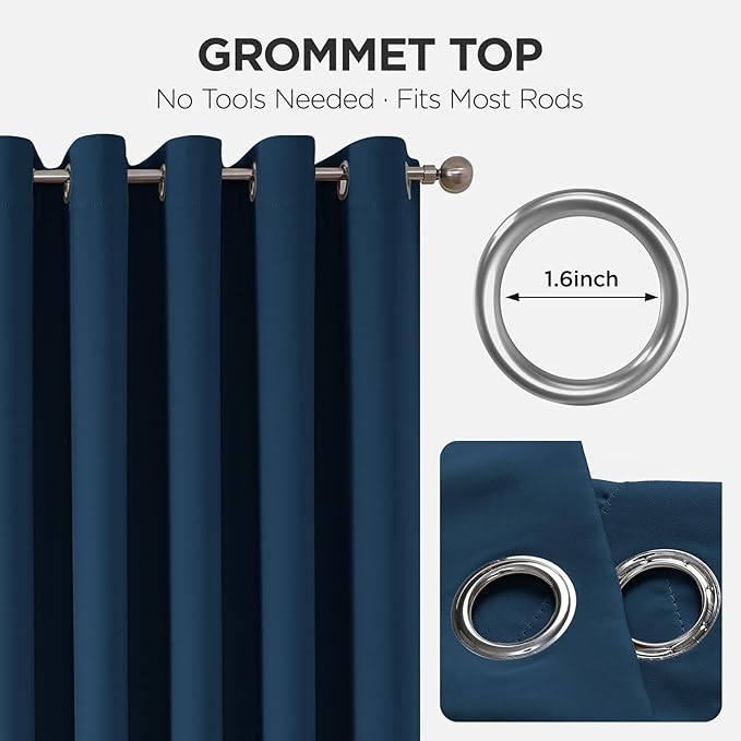 Joydeco Blackout Patio Sliding Door Curtains 72 Inches Long, Grommet Privacy Room Divider Curtains, Extra Wide Thermal Blackout Drapes for Bedroom Living Room (Navy Blue, 60Wx72L, 1 Panel)