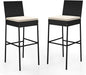 HAPPYGRILL Wicker Patio Barstools Set of 2, Outdoor Rattan Bar Chairs with Footrest & Backrest, Armless High Top Chairs with Seat Cushions for Backyard, Balcony